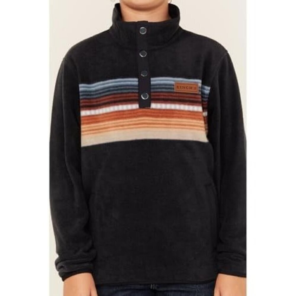 Cinch Boy's XL Long Sleeve Quarter Snap Striped Polar Fleece Pullover Sweatshirt